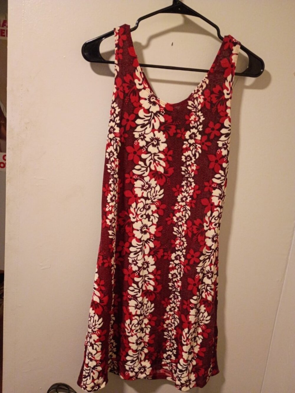 Vtg Royal Creations Red Dress Midi Hawaiian Floral Sz Medium Vacation Resort